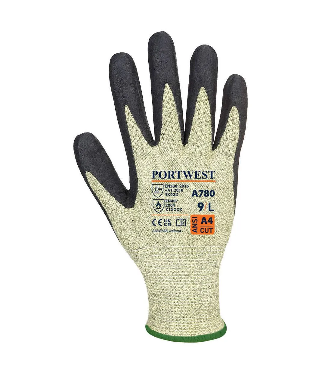 Unisex adult arc grip grip gloves m green/black Portwest