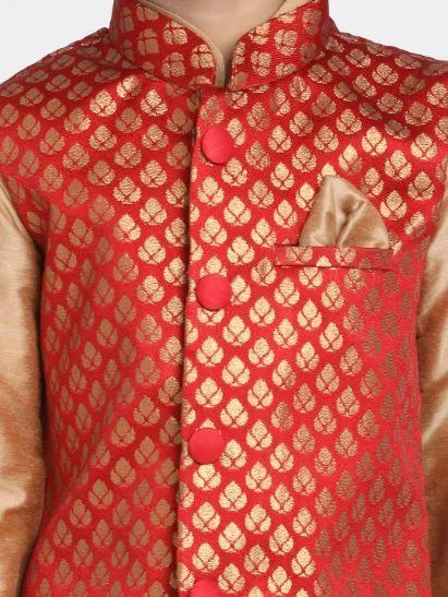 VASTRAMAY Boys' Maroon Cotton Silk Blend Nehru Jacket