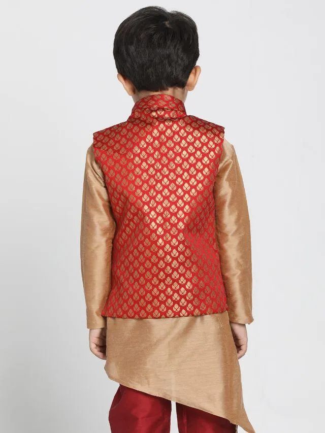 VASTRAMAY Boys' Maroon Cotton Silk Blend Nehru Jacket