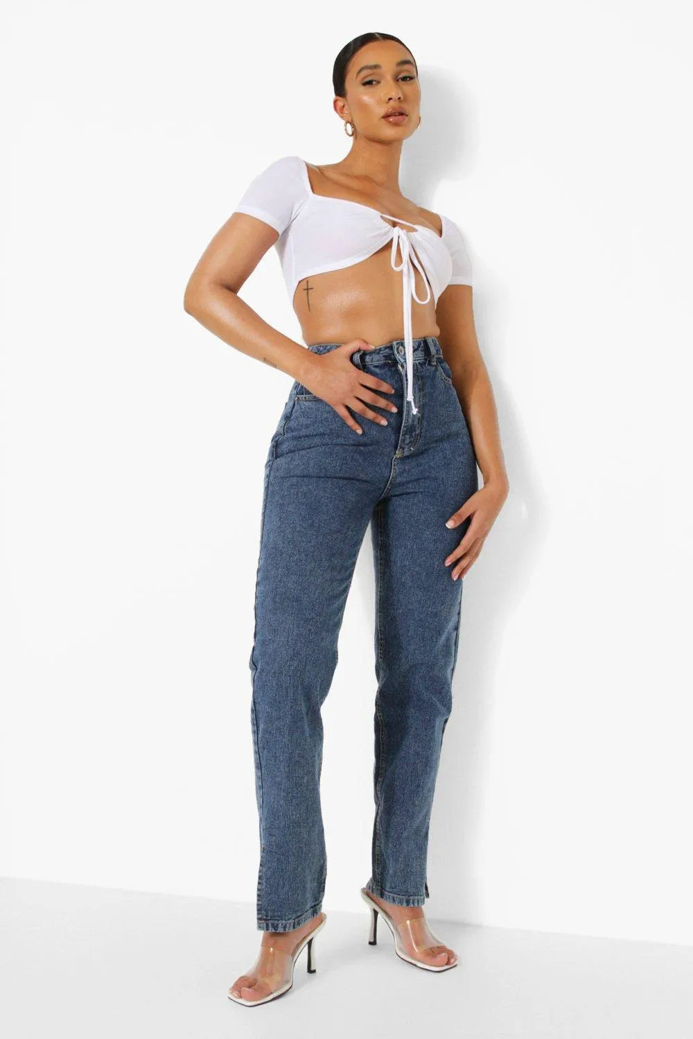 Vintage Wash Split Hem Jeans