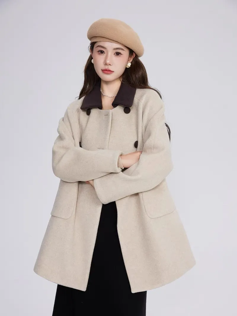 Volstagg khaki woolen coat women's autumn and winter 2023 new high-end short temperament woolen coat