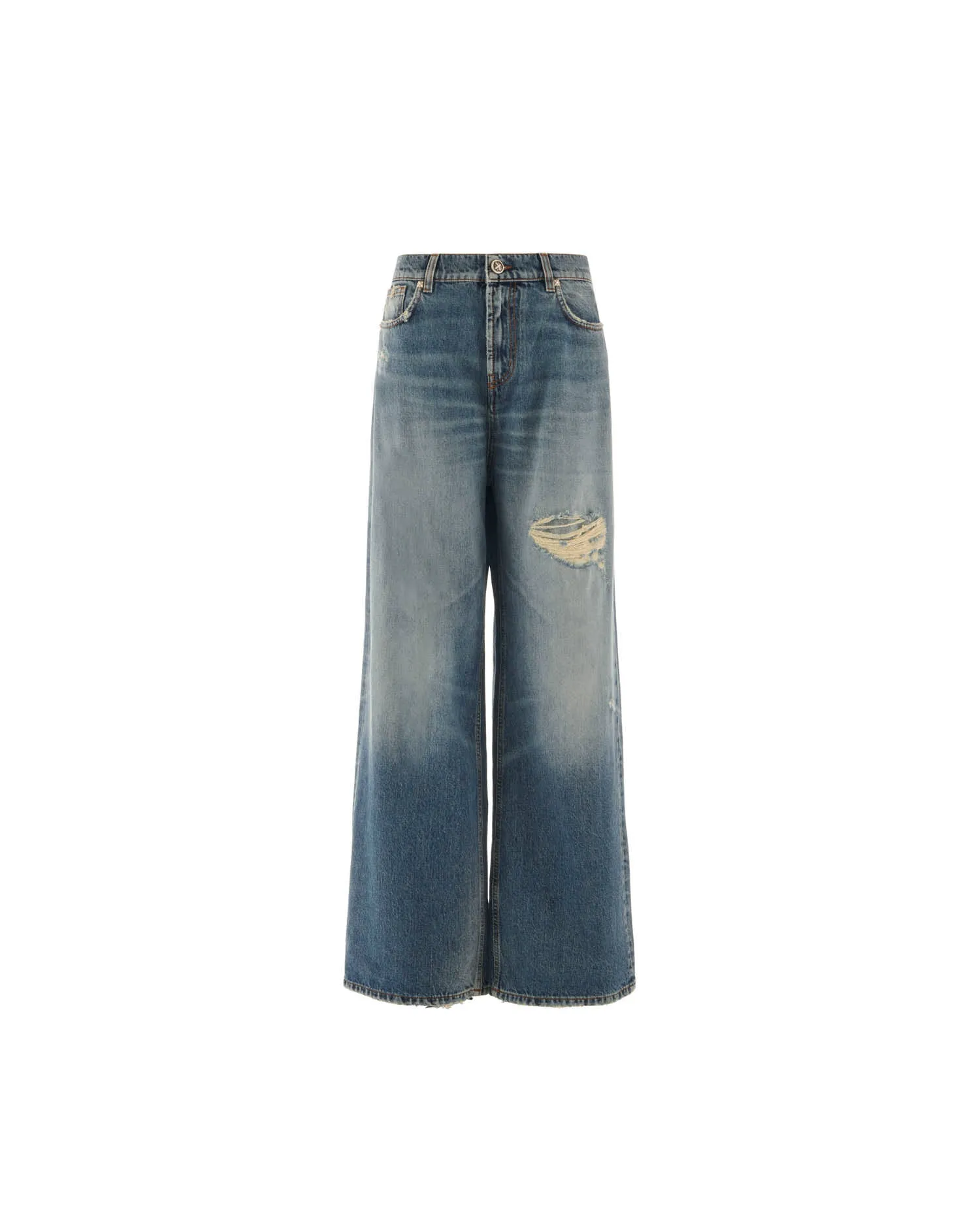 Wide leg jeans with washed out and torn