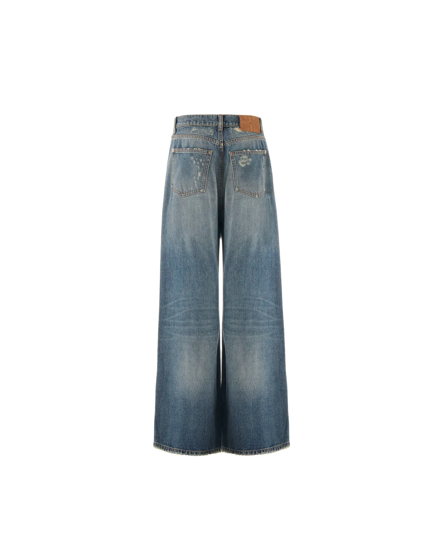 Wide leg jeans with washed out and torn