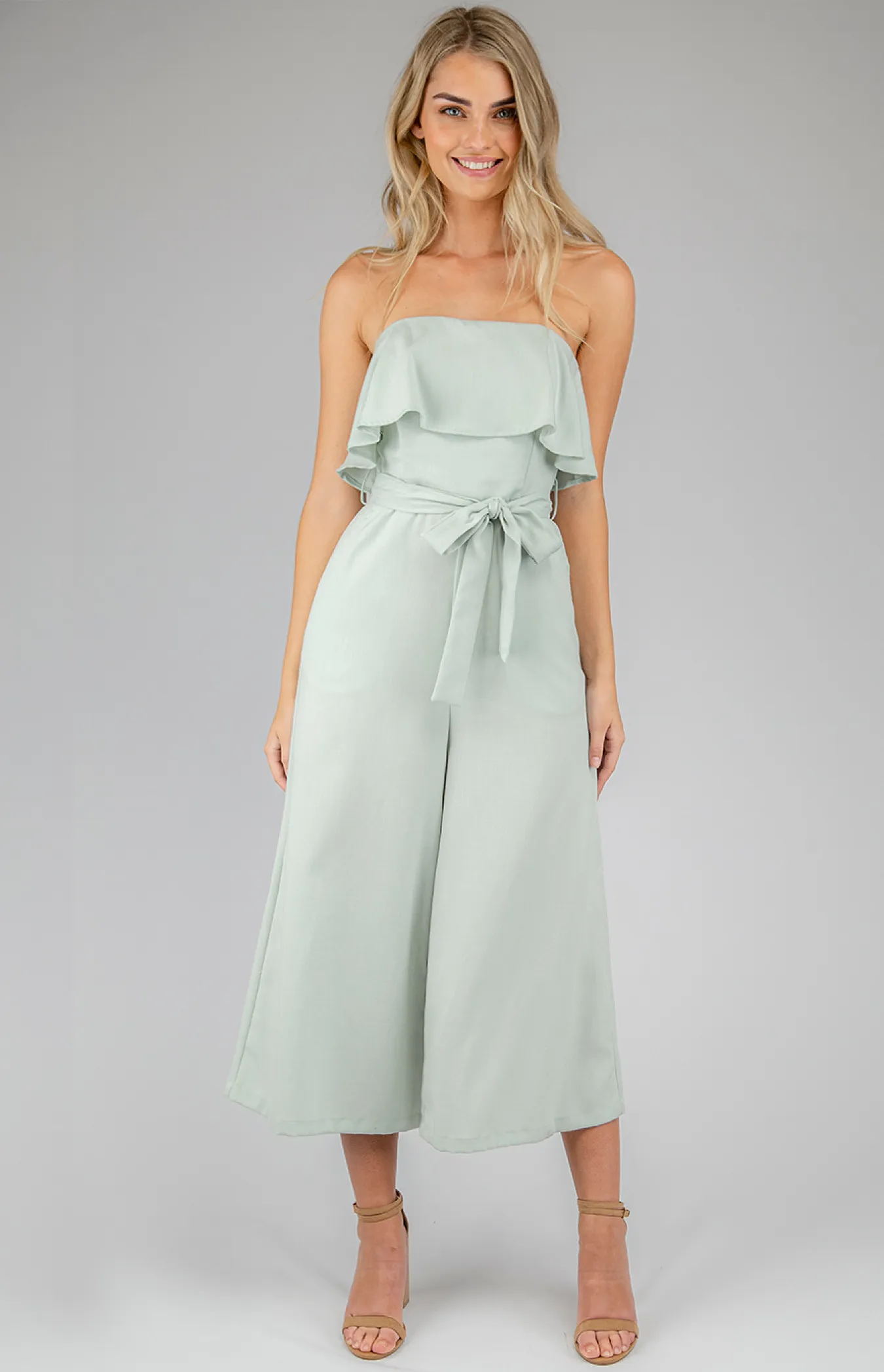 Wide Leg Ruffle Jumpsuit with Tie On Belt details (AJP806-2A)