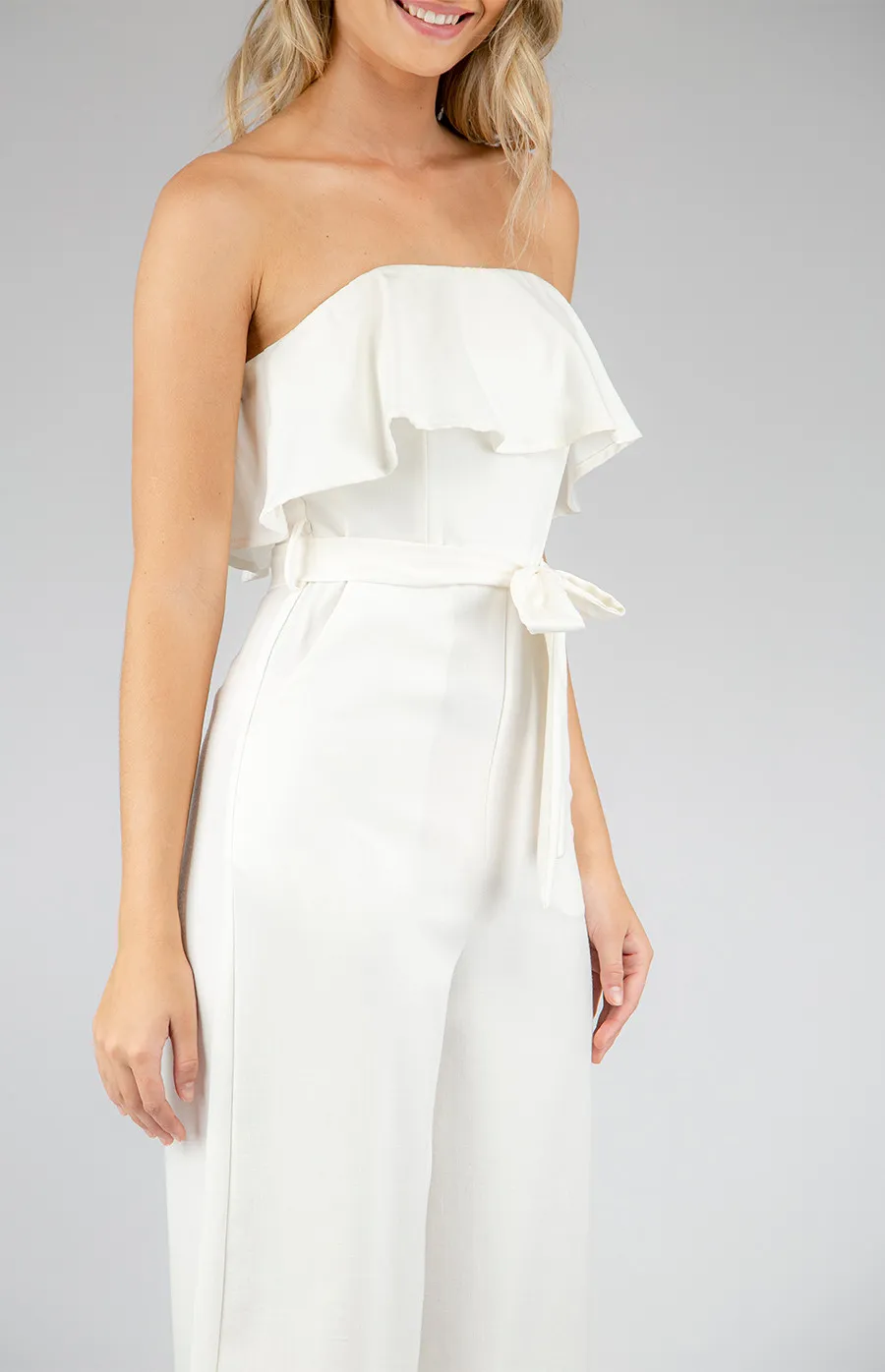 Wide Leg Ruffle Jumpsuit with Tie On Belt details (AJP806-2A)