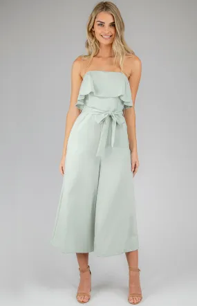 Wide Leg Ruffle Jumpsuit with Tie On Belt details (AJP806-2A)