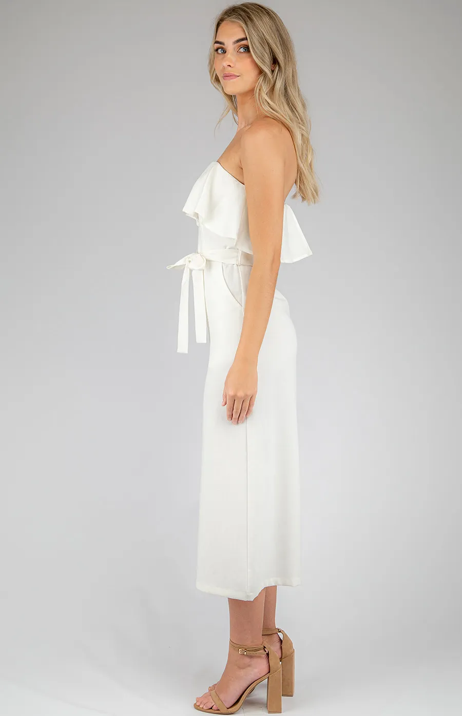 Wide Leg Ruffle Jumpsuit with Tie On Belt details (AJP806-2A)