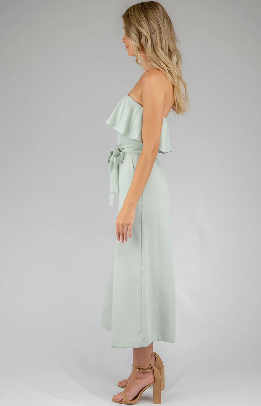 Wide Leg Ruffle Jumpsuit with Tie On Belt details (AJP806-2A)