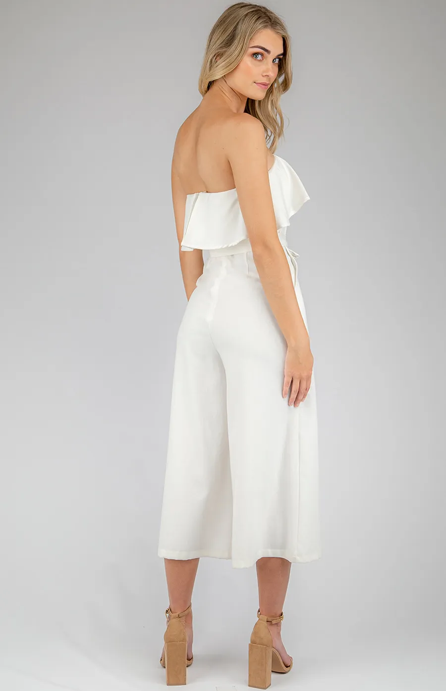 Wide Leg Ruffle Jumpsuit with Tie On Belt details (AJP806-2A)