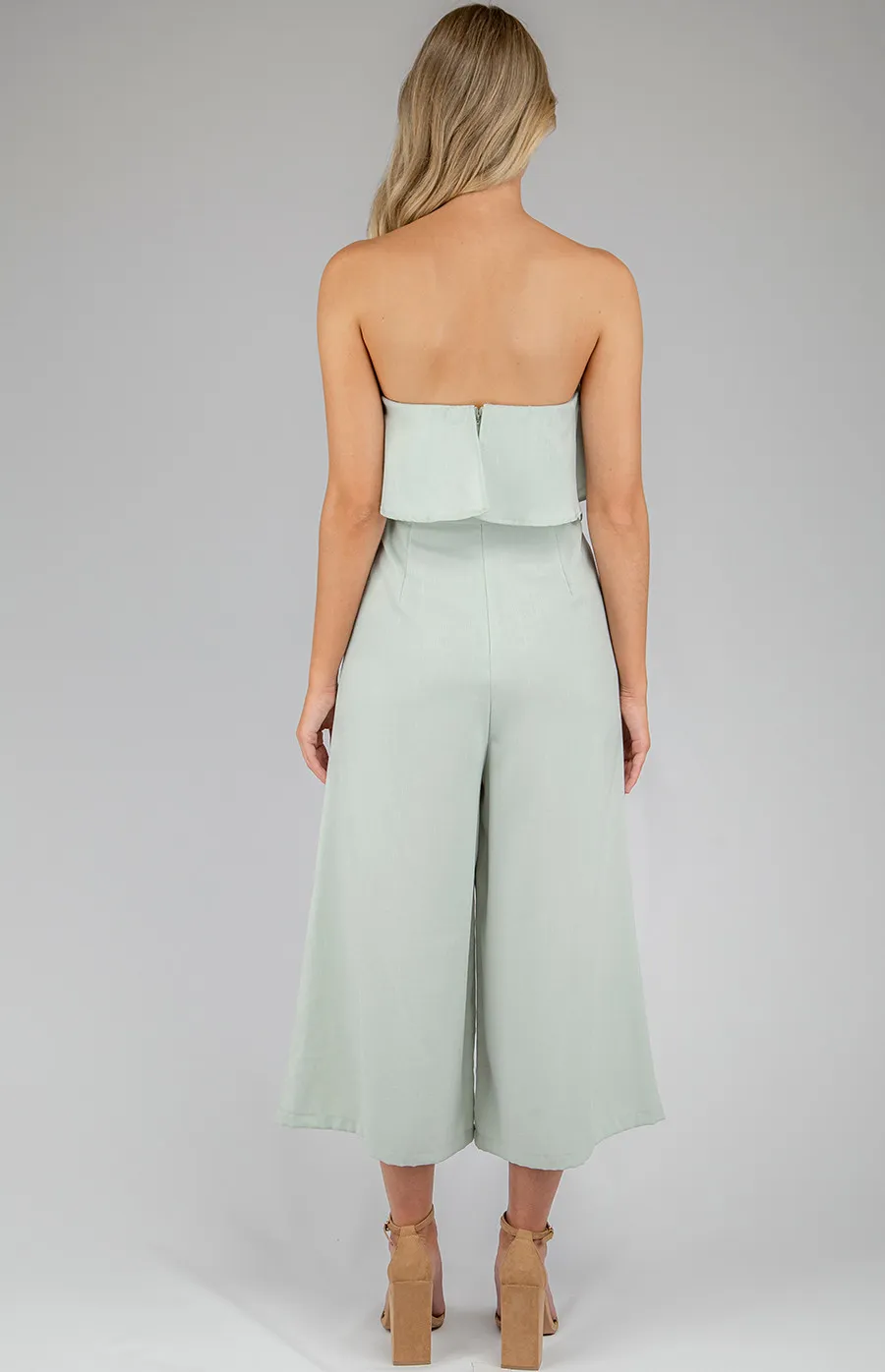 Wide Leg Ruffle Jumpsuit with Tie On Belt details (AJP806-2A)