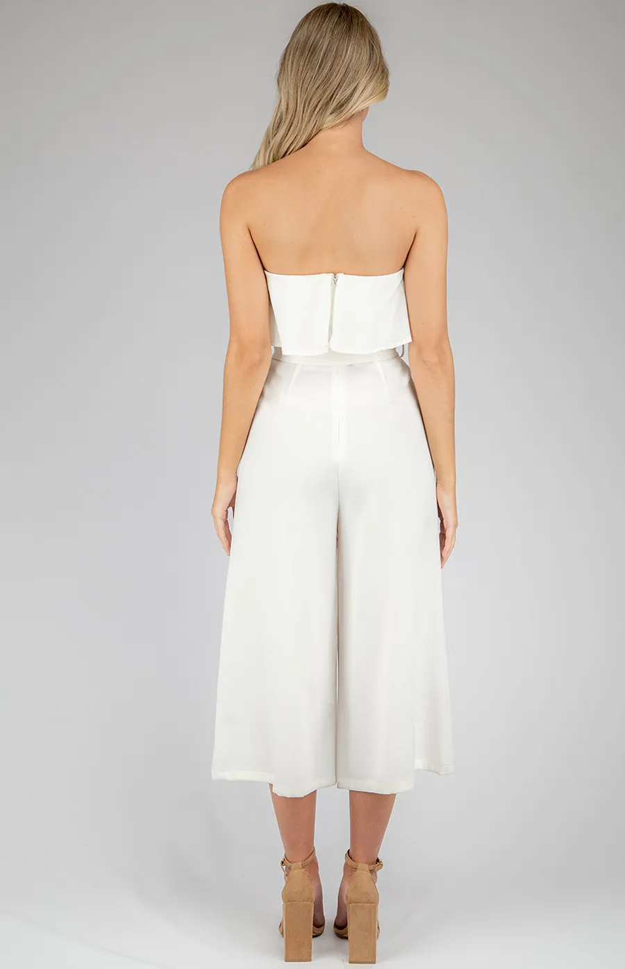 Wide Leg Ruffle Jumpsuit with Tie On Belt details (AJP806-2A)