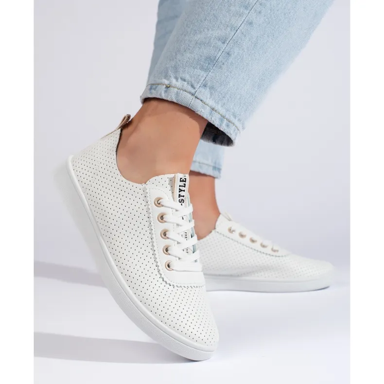 Women's openwork white sneakers