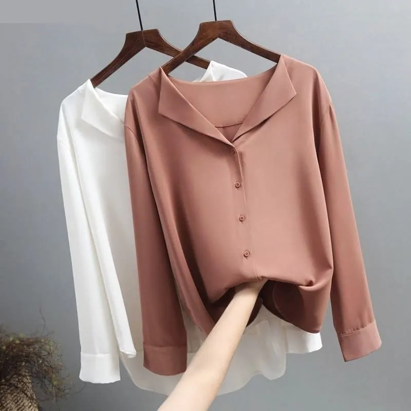 Women's Casual OL Style Full Sleeve V-Neck Laced Chiffon Blouse