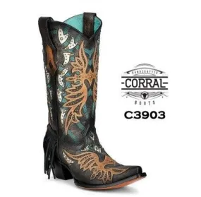 Women's Corral Leather Boots Handcrafted Black C3903