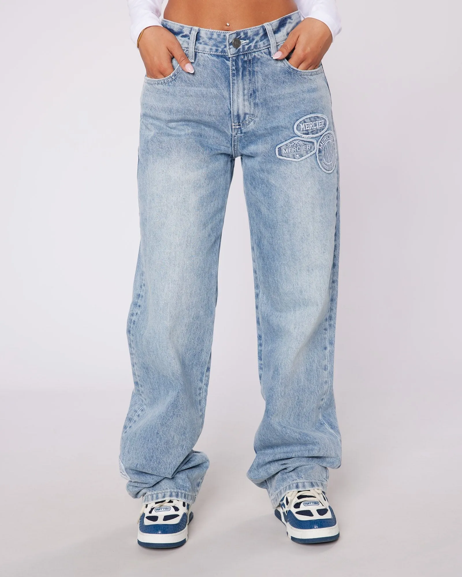 Womens Stonewash OG Denim Stitch Badge Jeans