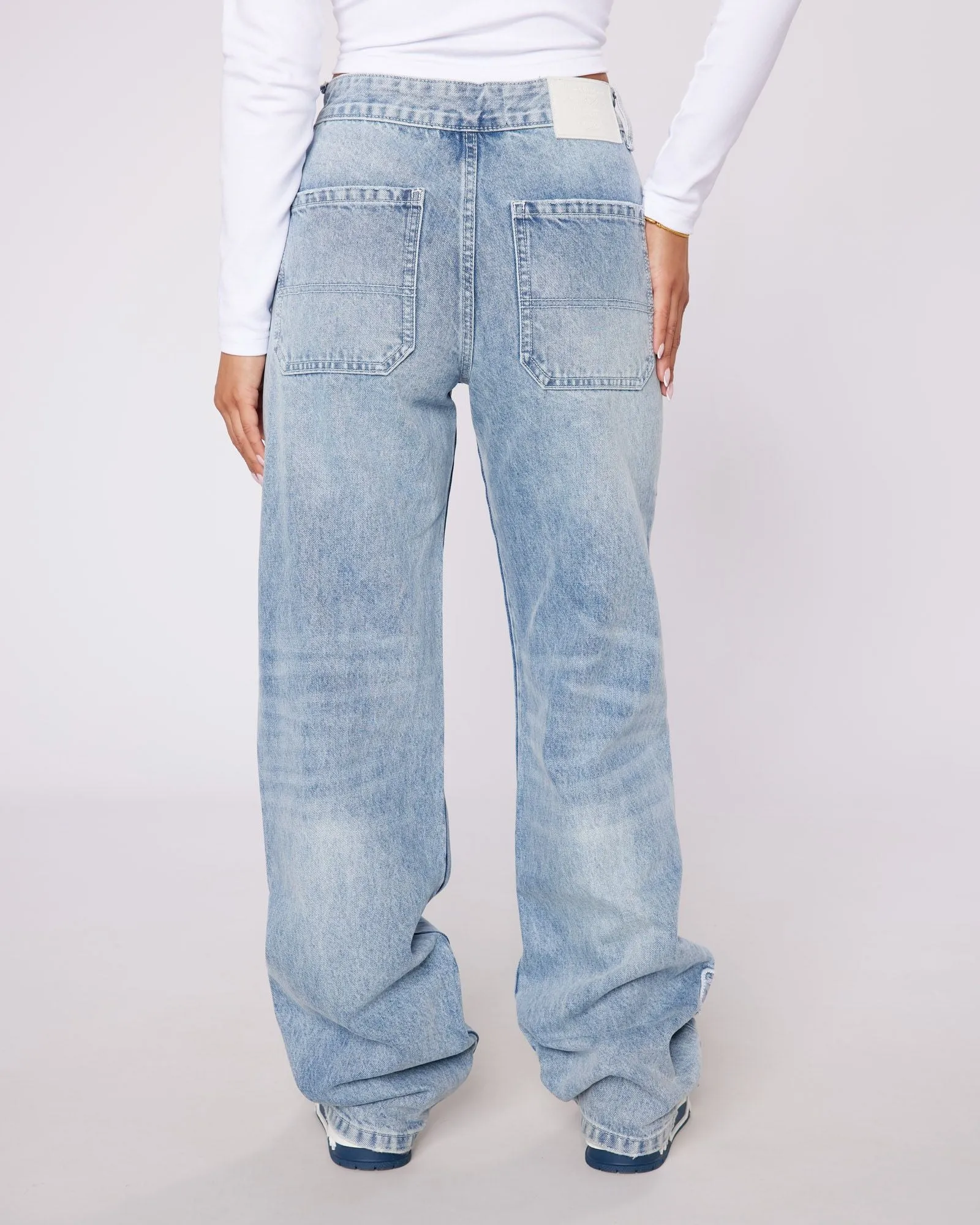 Womens Stonewash OG Denim Stitch Badge Jeans