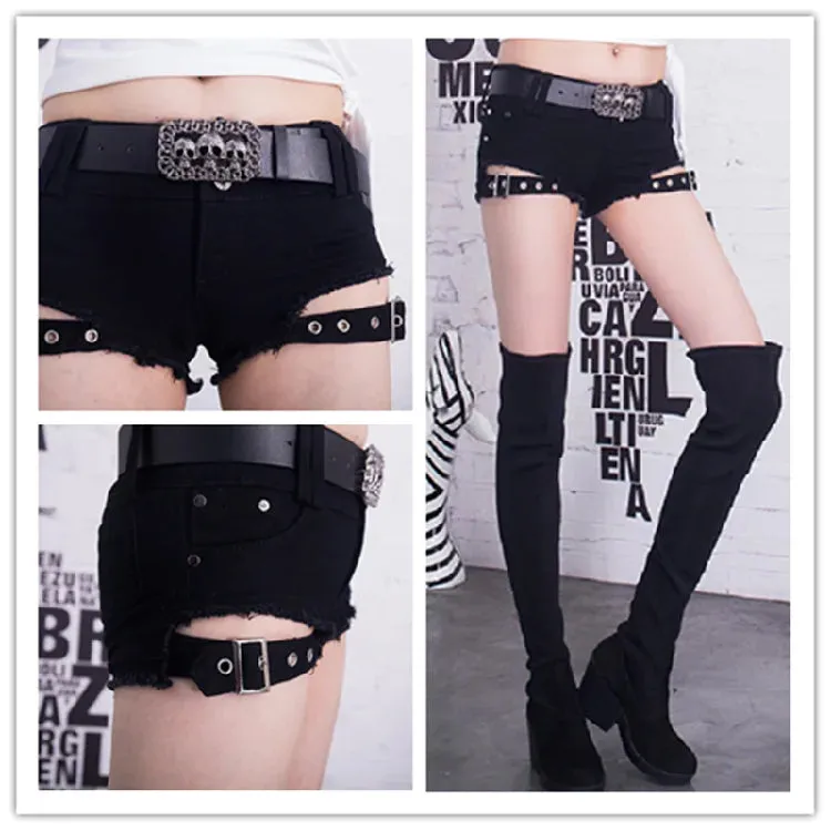 Women's Summer Japanese Punk Goth Rock Skull Low-Waisted Lace-up Shorts