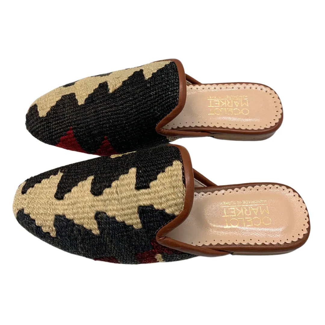 Women's Turkish Kilim Mules | Cream & Grey